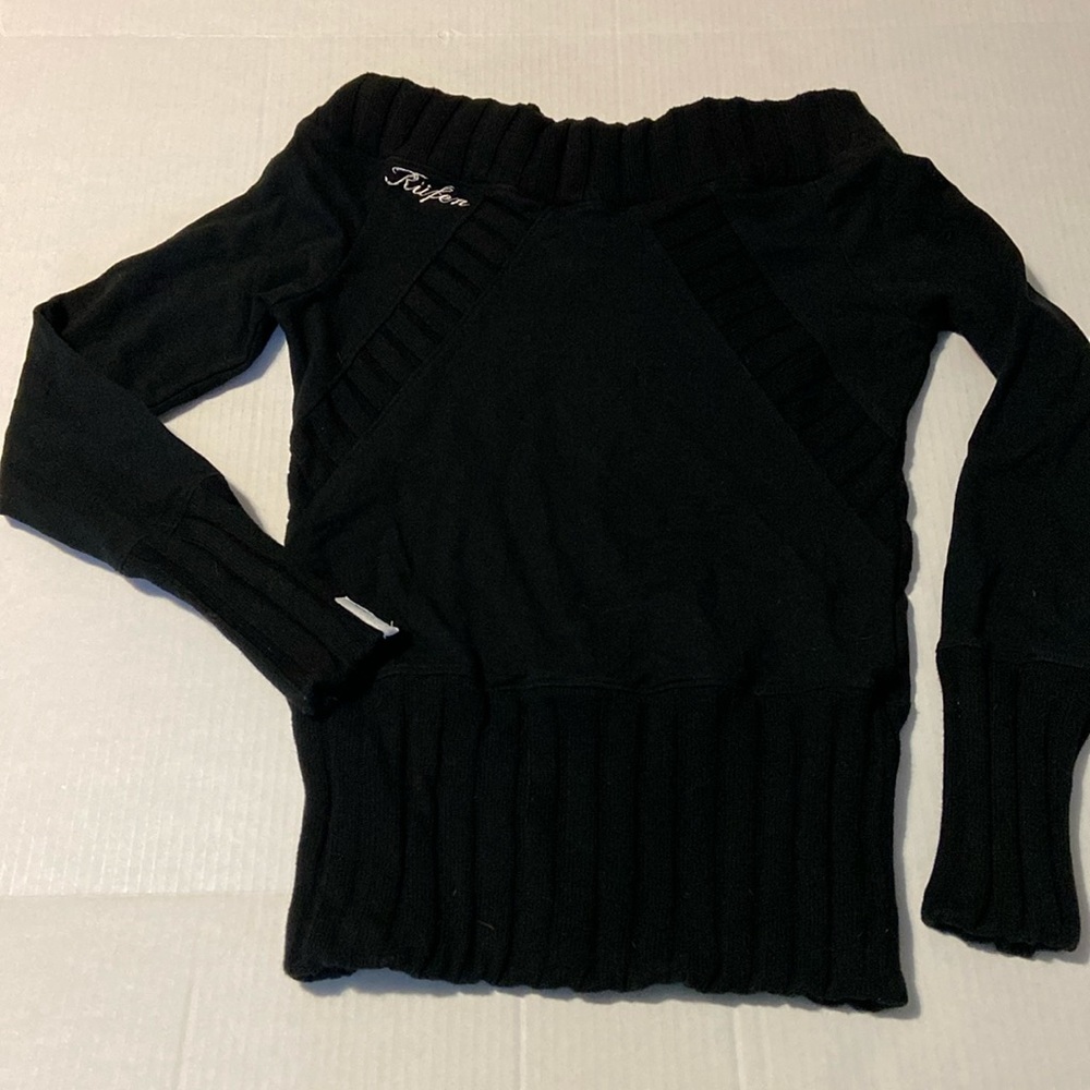 Rufen Slouch Neck Cotton/lycra Top with Cable knit collar and Sleeves